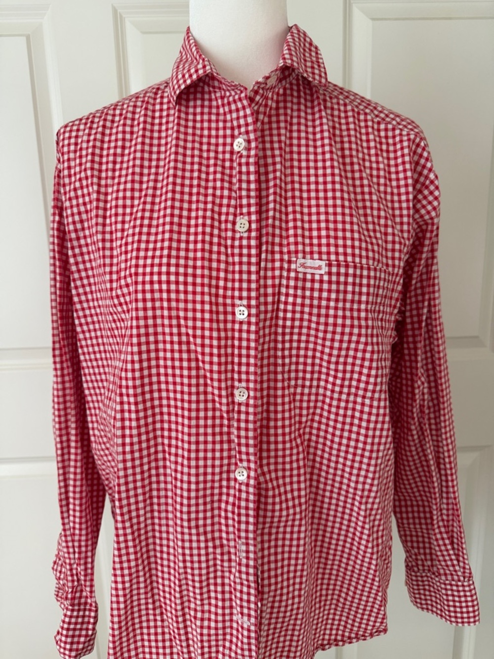 Faconnable Women’s Red and White Gingham Button-Down Shirt